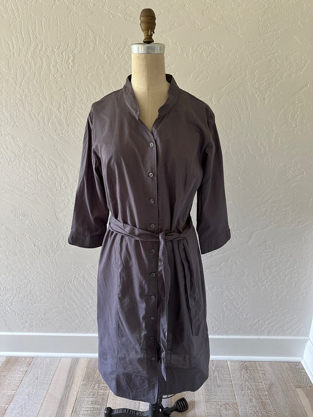 GARNET HILL | Womens Mock Neck Shirt Dress Size 12 Cotton Button Down Lagenlook